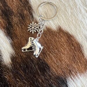 Silver Ice Skate Keychain or bag charm with Snowflake Charm